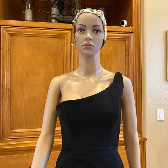 LIA STUBLLA Black One Shoulder High Slit Dress Size 0-2 XS NWT - Picture 2 of 12